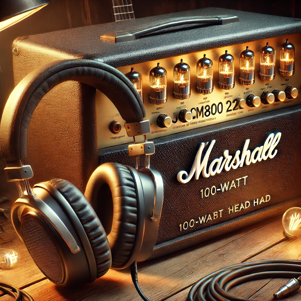 headphones with marshall jcm800 2203x 100-watt guitar tube head